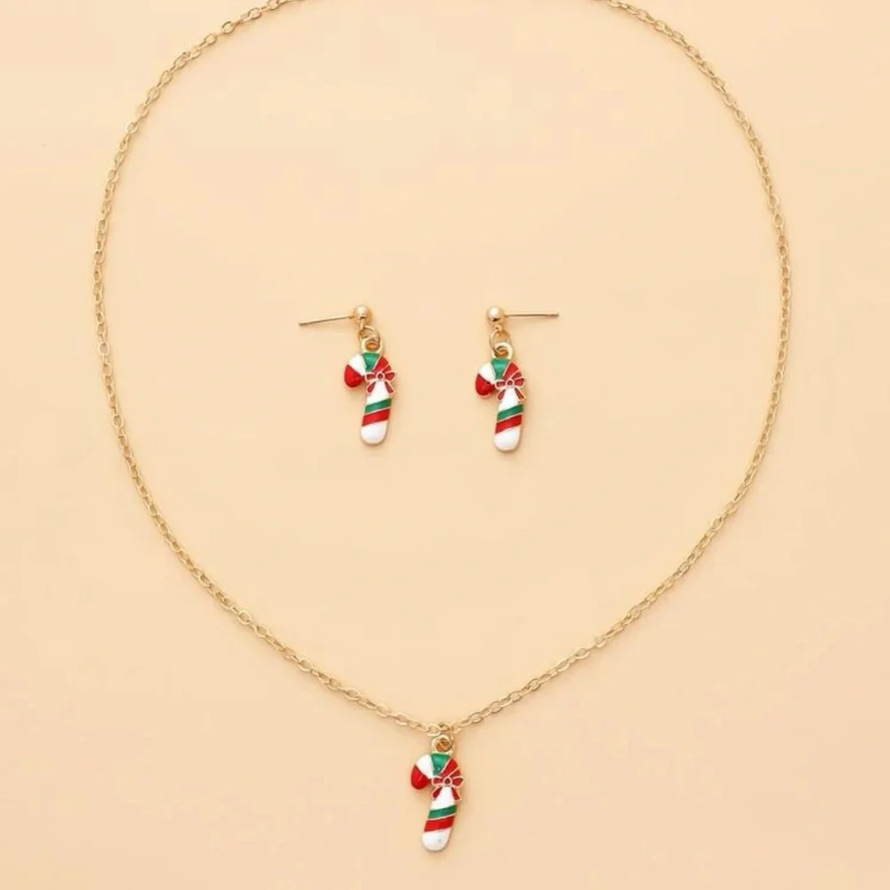 Christmas Candy Cane Jewelry Set – Holiday Necklace & Earrings